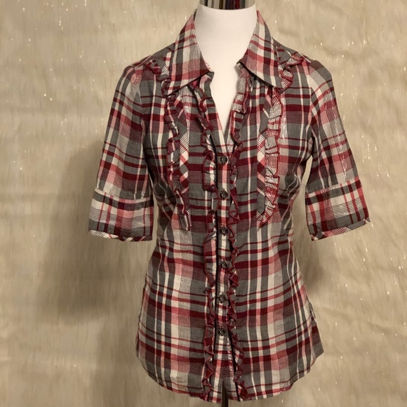 Plaid button down short sleeve top from BKE - Picture 1 of 5